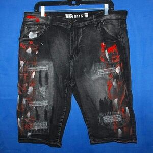 GS115 Painted Distressed Denim Shorts - Men's Size 32 - Black Red White - Street